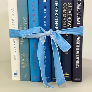 blue book collection , blue book stack, blue vintage books, curated decorative blue books, ombre book stack