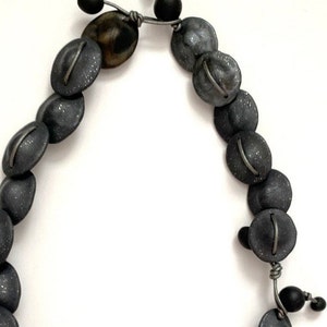 Handmade polymer clay necklace: convertible bead necklace in shades of blacks and charcoal grays.