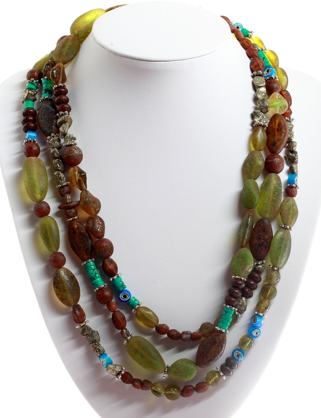 Glassbead Necklace With Vintage Czech Glass Pyhrite - Etsy