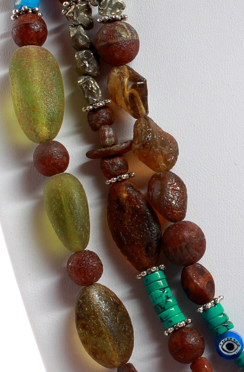 Glassbead Necklace With Vintage Czech Glass Pyhrite - Etsy