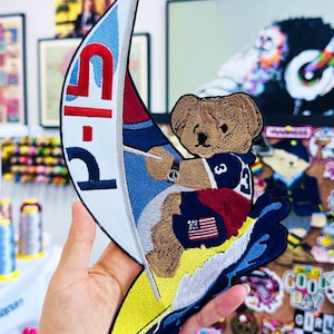 Sommarsport Ralph Lauren Polo Björnmärke - Windsurfing Teddy Handgjord Broderad Applikation, Nautisk Gåva