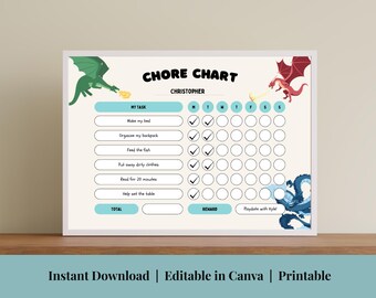 Printable Kids Chore Chart Editable Reward Chart Daily Task Checklist ...