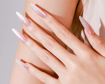 30 Stück Nude Schimmer Mandel Press On Nägel Perlmuttschimmer Acrylnägel | Elegant Beige Natürlicher Look, Wiederverwendbare Gefälschte Nägel mit Glue Kit Rosa