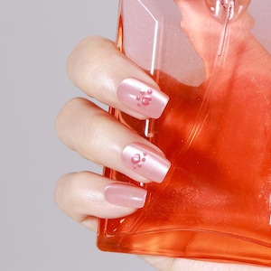 30 stuks schattige roze druknagels met pootafdruk – glanzende kattenliefhebberstijl, herbruikbare acrylnagelset voor vrouwen, korte vierkante nagels met dierenprint