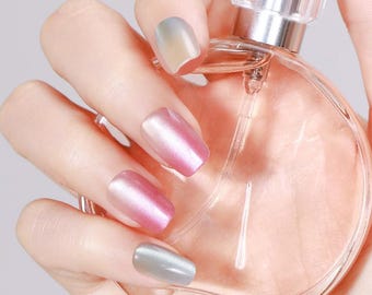 30 Stück Ombre Pink Nude Drücken Sie auf die Nägel - Glänzender Farbverlauf Pfirsich Rose Gefälschte Nägel, Regenbogen Ombre | Multicolor Farbverlauf Acryl Nägel Sommer