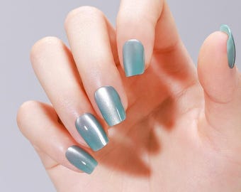 30 Stück Seafoam Baby Blue Press On Nails - Glänzende Minz-Türkis-Nägel, blaugrüne Nägel, wiederverwendbares quadratisches Nagelset, Beachy-Sommergeschenk für Sie