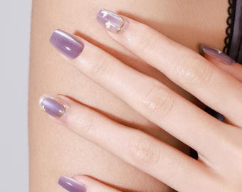 30 Stück Lila Sternennacht Drücken Sie auf die Nägel Mond & Sterne Design Gefälschte Nägel | Schimmernde Galaxie Nagel Set | Wiederverwendbare Acrylnägel