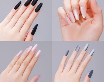 30 lange ovale Pressennägel Matte Normallack, wiederverwendbare Gel-Acryl-Fake-Nägel, handgefertigte Kleber-On-Nägel Komplettes Kit, minimalistische Alltagsnägel