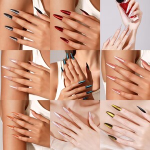 Long Stiletto Cat Eye Press On Nails Magnetic Fake Nails Reusable Gel Acrylic Press Ons Handmade Solid Color Nails Salon Look, Solid Color