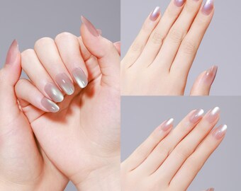 30 Stück Ombre Lila Nude Drücken Sie auf die Nägel - Glänzende Farbverlauf Nude Lavendel Gefälschte Nägel, schimmernde lange ovale wiederverwendbare Nagelset, romantisches Geschenk