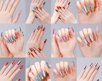 Cat Eye Oval Drücken Sie auf die Nägel, Solid Color Gel Acryl, Wiederverwendbares Salon Quality Kit