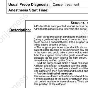 Può includere: Documento medico che descrive le procedure chirurgiche relative a un Portacath, un dispositivo di accesso venoso impiantato. Il documento include informazioni sull'uso di ultrasuoni, fili guida e potenziali complicazioni.