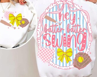 Preppy Softball Bow Glitter Shirt, Hey Batter Batter Swing Game Day Shirt, Softball Stripes Coquette Bow Shirt, Softball Mom Sports Shirt