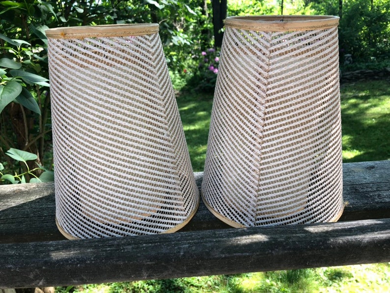 Mid Century Vintage Lamp Shades Pair Inner Diffuser Nice