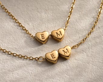 Collar con inicial en forma de corazón 3D personalizado, colgante con monograma, colgante chapado en plata/oro, joyería minimalista.