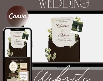 Espresso Chocolate Wedding Website Template | Editable Canva (PDF Instructions)