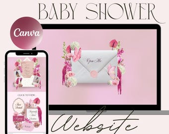 Baby Shower - Baby Girl Website Invitation - Pink Flowers + Butterflies