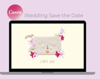 Animated Save the Date Website Template: Watercolor Florals, Digital Wedding Invitation (Canva Editable)