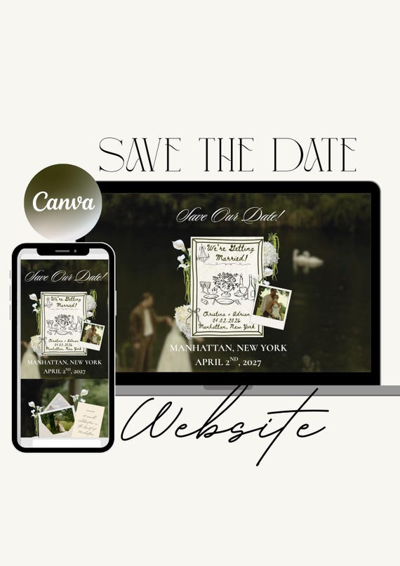 Floral Wedding Save the Date Website Template: Editable Canva Design