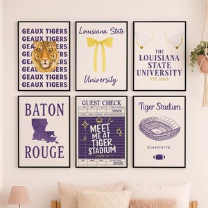Louisiana State University Dorm Decor | Pink Gallery Wall Art | Preppy LSU Gallery Wall Art | Digital Download | LSU Wall Art | Geaux Tigers