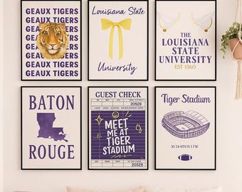 Louisiana State University Dorm Decor | Pink Gallery Wall Art | Preppy LSU Gallery Wall Art | Digital Download | LSU Wall Art | Geaux Tigers