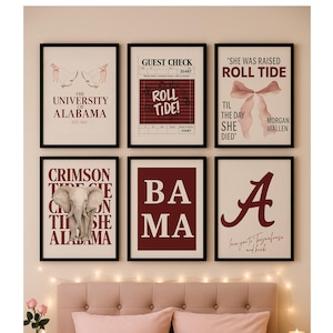 Alabama Crimson Tide Dorm Decor | Preppy Bama Gallery Wall Art | Digital Prints | BAMA Wall Art | Roll Tide | University of Alabama Decor