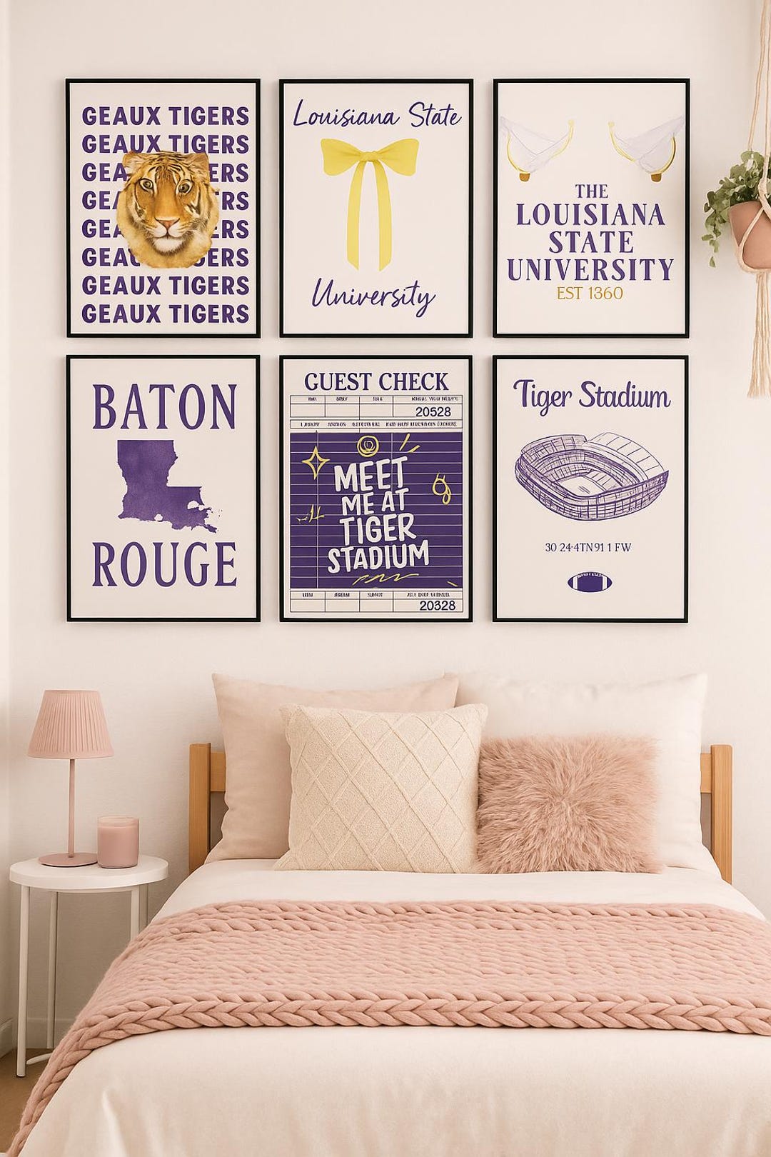 Louisiana State University Dorm Decor | Pink Gallery Wall Art | Preppy ...