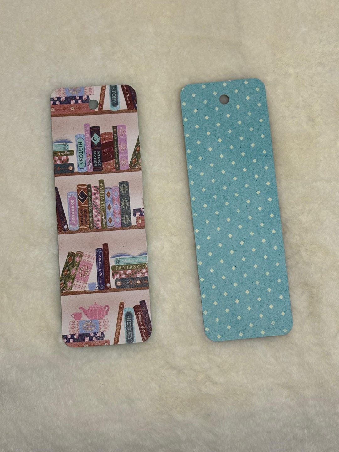 Library Bookshelf Bookmark - Blue Diamond Pattern Back - Etsy