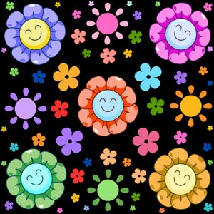 Smile Flower Pattern: Seamless Floral Design for Kids (Digital Download, PDF, PNG, JPG