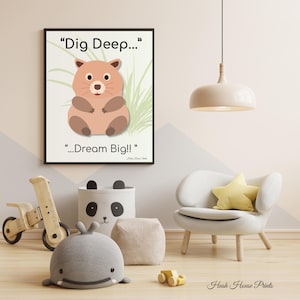Wombat Nursery Art – Australian Animal Wall Print for Baby Room, Gender Neutral Digital Download