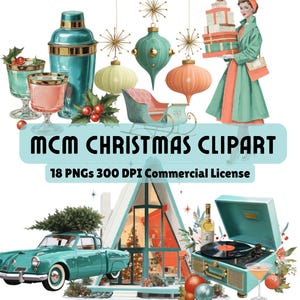 Mid Century Modern Christmas Clipart, Retro 1950s Holiday PNGs, Vintage Xmas Art, MCM Holiday, Commercial Use, Digital Download for Crafts
