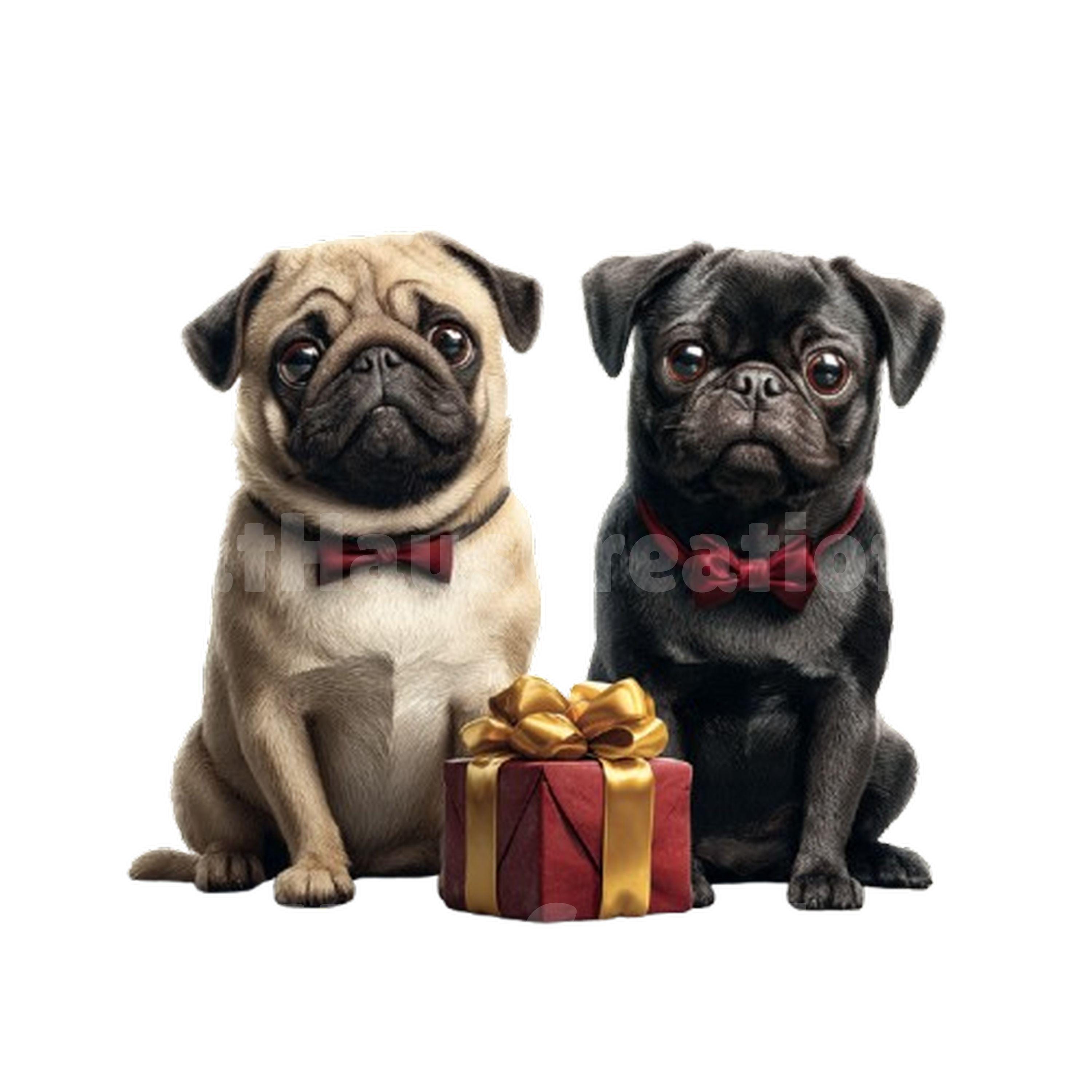 Christmas Pugs Clipart Bundle, Holiday Pug PNG Set, Festive Dog Art ...
