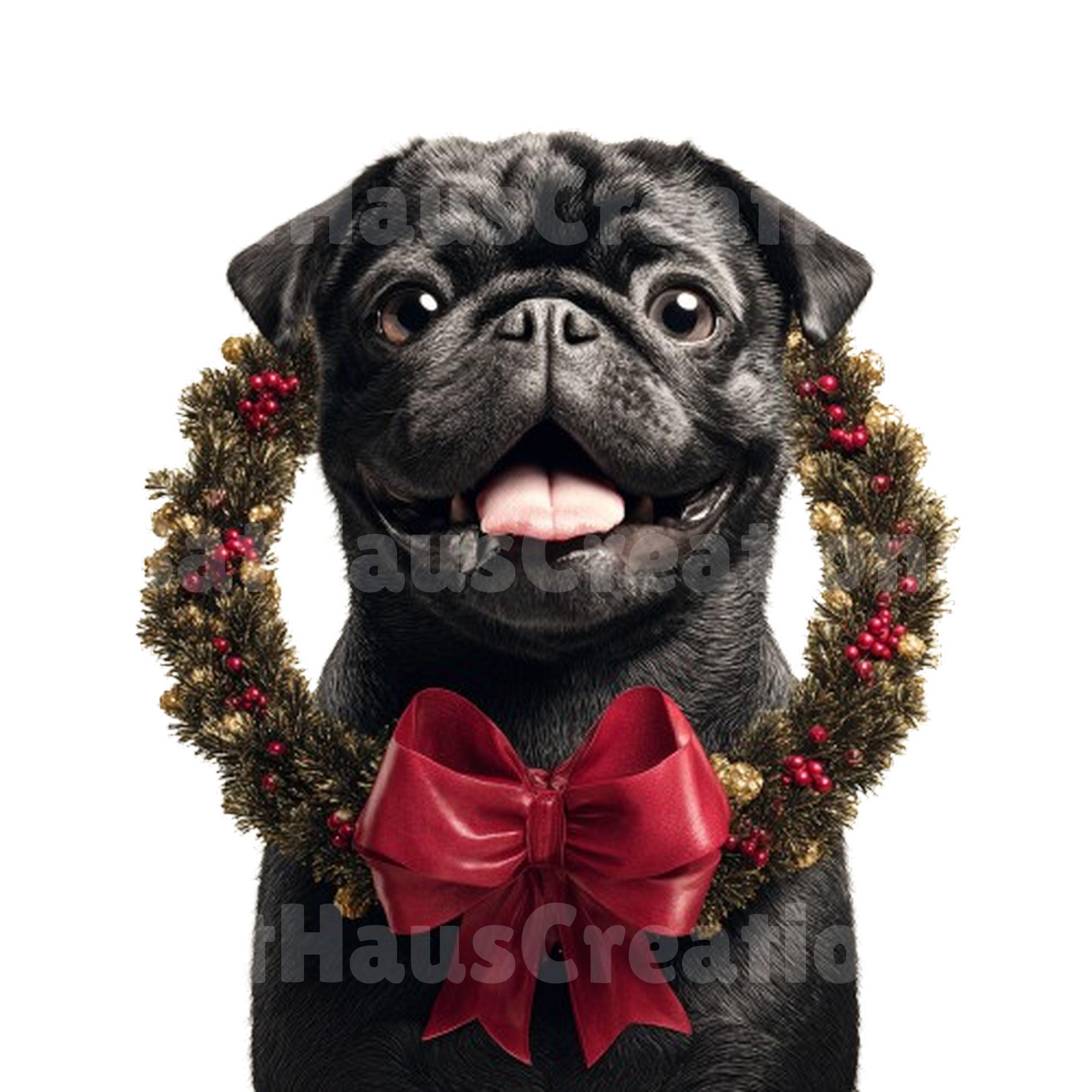 Christmas Pugs Clipart Bundle, Holiday Pug PNG Set, Festive Dog Art ...