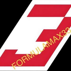 May include: A white and red geometric logo with the text "FORMULAMAX33" in yellow. The logo is set against a black background. The design features a stylized number "3".