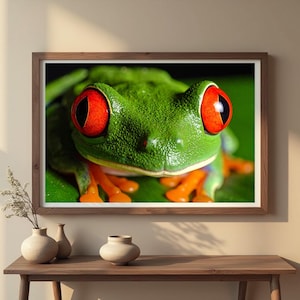 Red-Eyed Tree Frog Wall Art – Vibrant Frog on Leaf | Printable Nature Photography | Jungle Animal Digital Download