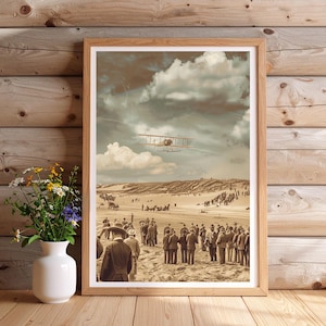 Wright Brothers First Flight at Kitty Hawk | Historic Aviation Printable | Sepia & Color Tribute Wall Art | Digital Download