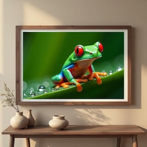 Macro Red-Eyed Tree Frog Printable Wall Art – Vibrant Digital Nature Photography, 300 DPI, 5 Sizes