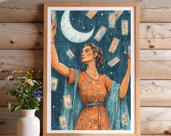 Mystical Tarot Woman Art Print: Celestial Witchy Decor (Digital Download)