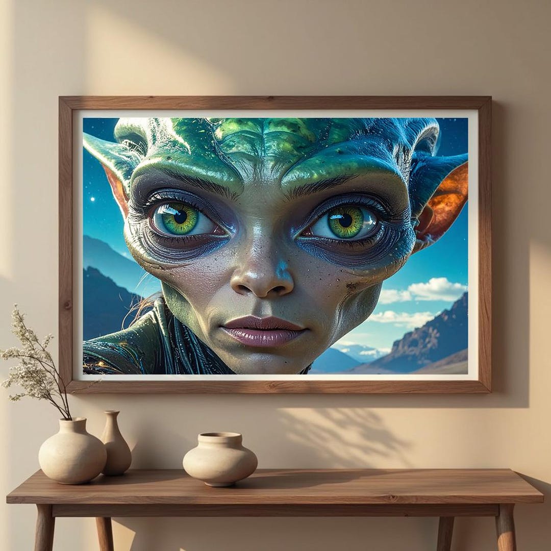 Green Alien Woman Staring Deeply – Printable Digital Photo, 300 DPI, 5 ...