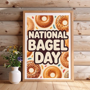 National Bagel Day Poster | Fun Food Celebration Design | Colorful Bagel & Confetti Art | Digital Download