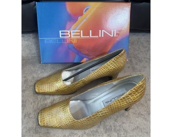 Vintage Bellini 10W Yellow Snake Skin Design Square Heels