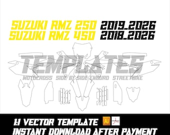 Plantilla Suzuki RMZ250 2019-2026 / Plantilla Suzuki RMZ450 2018-2026 Rmz 250 RMZ 450 Plantilla gráfica Motocross Vector Wrap Mx Skin .AI PDF
