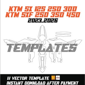 KTM SX/SXF Grafikvorlage 2023–2026 | SX125, SX250, SXF250, SXF350, SXF450 Motocross-Folie (Vektor) | AI PDF