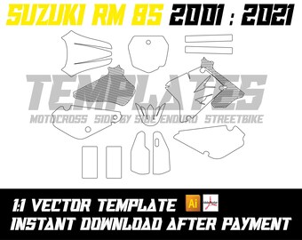 Plantilla Suzuki RM85 2001-2022 RM 85 Plantilla de gráficos Suzuki RM85 Plantilla de envoltura vectorial Motocross MX Dirt Bike Skin AI PDF