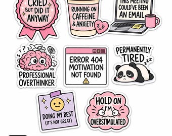 Paquete de pegatinas divertidas con las que te sentirás identificado, pegatinas de vinilo con humor sobre la ansiedad, pegatinas bonitas para portátiles y botellas de agua, pegatinas con memes sobre salud mental.