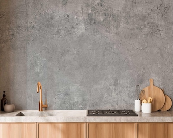 Gray concrete peel & stick wall mural. Removable minimalist wallpaper for modern bedroom, living room or office. Soft industrial decor 1633