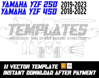 Plantilla Yamaha YZF250 2019-2023 / Plantilla Yamaha YZF450 2018-2022 Plantilla de gráficos YZF 250 YZF 450 Motocross Vector Wrap Mx Skin AI PDF