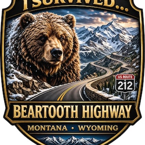 Beartooth Highway Motorcycle Sticker – I Survived Beartooth Pass | Scenic Mountain Decal | Waterproof Vinyl | Rider Gift