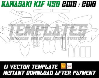 Plantilla vectorial de diseño para Kawasaki KX450F (2016-2018) | Gráficos de motocross para la KXF 450 y la KX 450F (AI PDF) | Descarga digital 1:1