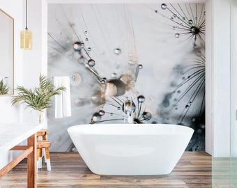 Mural de pared autoadhesivo con diseño botánico minimalista: papel tapiz neutro con macro diente de león, decoración natural extraíble para baño de spa 1609